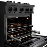 ZLINE 5-Piece Appliance Package - 30-Inch Classic Gas Range, Wall Mount Range Hood, 36-Inch French Door Refrigerator, Dishwasher, and 30-Inch Microwave Drawer in Black Stainless Steel