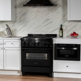 ZLINE 5-Piece Appliance Package - 30-Inch Legacy Dual Fuel Range, Wall Mount Range Hood, 36-Inch French Door Refrigerator, Dishwasher, and 30-Inch Microwave Drawer in Black Stainless Steel
