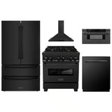 ZLINE 5-Piece Appliance Package - 30-Inch Legacy Dual Fuel Range, Wall Mount Range Hood, 36-Inch French Door Refrigerator, Dishwasher, and 30-Inch Microwave Drawer in Black Stainless Steel