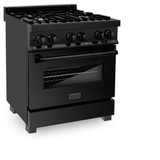 ZLINE 5-Piece Appliance Package - 30-Inch Legacy Dual Fuel Range, Wall Mount Range Hood, 36-Inch French Door Refrigerator, Dishwasher, and 30-Inch Microwave Drawer in Black Stainless Steel