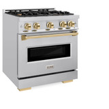 ZLINE 5-Piece Appliance Package - 30-Inch Autograph Edition Dual Fuel Range, Wall Mount Range Hood, 36-Inch French Door Refrigerator with Water Dispenser, Dishwasher, and 30-Inch Microwave Drawer in Stainless Steel with Gold Accents