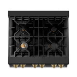ZLINE 4-Piece Appliance Package - 30-Inch Legacy Dual Fuel Range, Wall Mount Range Hood, 36-Inch French Door Refrigerator with Water Dispenser, Dishwasher, in Black Stainless Steel with Champagne Bronze Accents