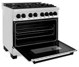ZLINE 4-Piece Appliance Package - 36-Inch Legacy Autograph Dual Fuel Range, Wall Mount Range Hood, 36-Inch French Door Refrigerator with Water Dispenser, Dishwasher, in Stainless Steel with Matte Black Accents
