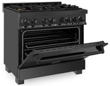 ZLINE 3-Piece Appliance Package - 36-Inch Legacy Dual Fuel Range, 36-Inch French Door Refrigerator, Dishwasher, in Black Stainless Steel