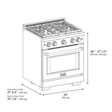 ZLINE 5-Piece Appliance Package - 30-Inch Paramount Gas Range, Wall Mount Range Hood, 36-Inch French Door Refrigerator with Water Dispenser, Dishwasher, and 30-Inch Microwave Drawer in Stainless Steel