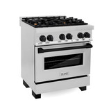 ZLINE 5-Piece Appliance Package - 30-Inch Legacy Autograph Dual Fuel Range, Wall Mount Range Hood, 36-Inch French Door Refrigerator, Dishwasher, and 30-Inch Microwave Drawer in Stainless Steel with Matte Black Accents