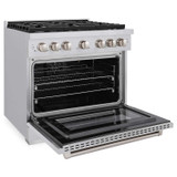 ZLINE 5-Piece Appliance Package - 36-Inch Paramount Gas Range, Wall Mount Range Hood, 36-Inch French Door Refrigerator with Water Dispenser, Dishwasher, and 24-Inch Microwave Drawer in Stainless Steel
