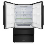 ZLINE 5-Piece Appliance Package - 36-Inch Legacy Dual Fuel Range, Wall Mount Range Hood, 36-Inch French Door Refrigerator, Dishwasher, and 30-Inch Microwave Drawer in Black Stainless Steel
