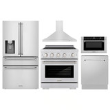 ZLINE 5-Piece Appliance Package - 30-Inch Paramount Induction Range, Wall Mount Range Hood, 36-Inch French Door Refrigerator with Water Dispenser, Dishwasher, and 24-Inch Microwave Drawer in Stainless Steel
