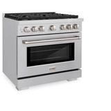 ZLINE 4-Piece Appliance Package - 36-Inch Paramount Dual Fuel Range, Wall Mount Range Hood, 36-Inch French Door Refrigerator with Water Dispenser, Dishwasher, in Stainless Steel