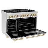ZLINE 3-Piece Appliance Package - 48-Inch Legacy Autograph Dual Fuel Range, 36-Inch French Door Refrigerator with Water Dispenser, Dishwasher, in Stainless Steel with Gold Accents
