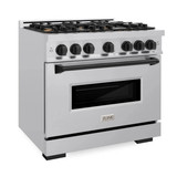 ZLINE 5-Piece Appliance Package - 36-Inch Autograph Edition Dual Fuel Range, Wall Mount Range Hood, 36-Inch French Door Refrigerator, Dishwasher, and 30-Inch Microwave Drawer in Stainless Steel Matte Black Accents