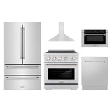 ZLINE 5-Piece Appliance Package - 30-Inch Paramount Induction Range, Wall Mount Range Hood, 36-Inch French Door Refrigerator, Dishwasher, and 24-Inch Microwave Drawer in Stainless Steel