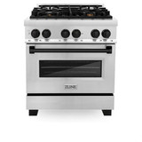 ZLINE 4-Piece Appliance Package - 30-Inch Legacy Autograph Dual Fuel Range, Wall Mount Range Hood, 36-Inch French Door Refrigerator with Water Dispenser, Dishwasher, in Stainless Steel with Matte Black Accents