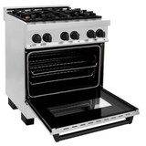 ZLINE 5-Piece Appliance Package - 30-Inch Legacy Autograph Dual Fuel Range, Wall Mount Range Hood, 36-Inch French Door Refrigerator with Water Dispenser, Dishwasher, and 30-Inch Microwave Drawer in Stainless Steel with Matte Black Accents