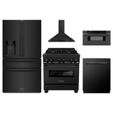 ZLINE 5-Piece Appliance Package - 30-Inch Legacy Dual Fuel Range, Wall Mount Range Hood, 36-Inch French Door Refrigerator with Water Dispenser, Dishwasher, and 30-Inch Microwave Drawer in Black Stainless Steel