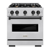 ZLINE 5-Piece Appliance Package - 30-Inch Autograph Edition Dual Fuel Range, Wall Mount Range Hood, 36-Inch French Door Refrigerator with Water Dispenser, Dishwasher, and 30-Inch Microwave Drawer in Stainless Steel Matte Black Accents