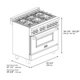 ZLINE 5-Piece Appliance Package - 36-Inch Legacy Autograph Dual Fuel Range, Wall Mount Range Hood, 36-Inch French Door Refrigerator with Water Dispenser, Dishwasher, and 24-Inch Microwave Drawer in Stainless Steel with Gold Accents