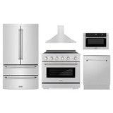 ZLINE 5-Piece Appliance Package - 36-Inch Paramount Induction Range, Wall Mount Range Hood, 36-Inch French Door Refrigerator, Dishwasher, and 24-Inch Microwave Drawer in Stainless Steel