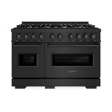 ZLINE 5-Piece Appliance Package - 48-Inch Classic Gas Range, Wall Mount Range Hood, 36-Inch French Door Refrigerator, Dishwasher, and 30-Inch Microwave Drawer in Black Stainless Steel