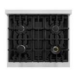 ZLINE 5-Piece Appliance Package - 30-Inch Autograph Edition Gas Range, Wall Mount Range Hood, 36-Inch French Door Refrigerator with Water Dispenser, Dishwasher, and 30-Inch Microwave Drawer in Stainless Steel Matte Black Accents