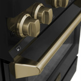 ZLINE 4-Piece Appliance Package - 30-Inch Legacy Dual Fuel Range, Wall Mount Range Hood, 36-Inch French Door Refrigerator, Dishwasher, in Black Stainless Steel with Champagne Bronze Accents