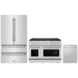ZLINE 3-Piece Appliance Package - 48-Inch Paramount Gas Range, 36-Inch French Door Refrigerator, Dishwasher, in Stainless Steel