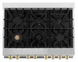 ZLINE 4-Piece Appliance Package - 36-Inch Legacy Autograph Dual Fuel Range, Wall Mount Range Hood, 36-Inch French Door Refrigerator with Water Dispenser, Dishwasher, in Stainless Steel with Gold Accents