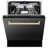 ZLINE 5-Piece Appliance Package - 30-Inch Legacy Dual Fuel Range, Wall Mount Range Hood, 36-Inch French Door Refrigerator with Water Dispenser, Dishwasher, and 30-Inch Microwave Drawer in Black Stainless Steel with Champagne Bronze Accents