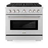 ZLINE 5-Piece Appliance Package - 36-Inch Paramount Gas Range, Wall Mount Range Hood, 36-Inch French Door Refrigerator, Dishwasher, and 30-Inch Microwave Drawer in Stainless Steel