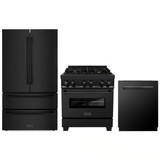 ZLINE 3-Piece Appliance Package - 30-Inch Legacy Dual Fuel Range, 36-Inch French Door Refrigerator, Dishwasher, in Black Stainless Steel