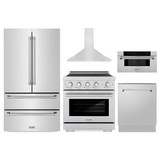 ZLINE 5-Piece Appliance Package - 30-Inch Paramount Induction Range, Wall Mount Range Hood, 36-Inch French Door Refrigerator, Dishwasher, and 30-Inch Microwave Drawer in Stainless Steel