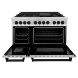 ZLINE 3-Piece Appliance Package - 48-Inch Legacy Autograph Dual Fuel Range, 36-Inch French Door Refrigerator, Dishwasher, in Stainless Steel with Matte Black Accents