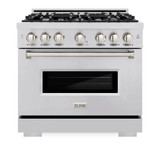 ZLINE 5-Piece Appliance Package - 36-Inch Classic Gas Range, Wall Mount Range Hood, 36-Inch French Door Refrigerator with Water Dispenser, Dishwasher, and 30-Inch Microwave Drawer in Stainless Steel