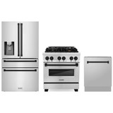 ZLINE 3-Piece Appliance Package - 30-Inch Legacy Autograph Dual Fuel Range, 36-Inch French Door Refrigerator with Water Dispenser, Dishwasher, in Stainless Steel with Matte Black Accents