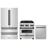 ZLINE 3-Piece Appliance Package - 30-Inch Legacy Autograph Dual Fuel Range, 36-Inch French Door Refrigerator, Dishwasher, in Stainless Steel with Matte Black Accents