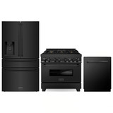 ZLINE 3-Piece Appliance Package - 36-Inch Legacy Dual Fuel Range, 36-Inch French Door Refrigerator with Water Dispenser, Dishwasher, in Black Stainless Steel