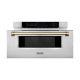 ZLINE 5-Piece Appliance Package - 36-Inch Autograph Edition Induction Range, Wall Mount Range Hood, 36-Inch French Door Refrigerator with Water Dispenser, Dishwasher, and 30-Inch Microwave Drawer in Stainless Steel with Gold Accents