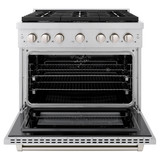 ZLINE 5-Piece Appliance Package - 36-Inch Paramount Dual Fuel Range, Wall Mount Range Hood, 36-Inch French Door Refrigerator with Water Dispenser, Dishwasher, and 30-Inch Microwave Drawer in Stainless Steel