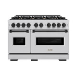 ZLINE 5-Piece Appliance Package - 48-Inch Autograph Edition Gas Range, Wall Mount Range Hood, 36-Inch French Door Refrigerator, Dishwasher, and 30-Inch Microwave Drawer in Stainless Steel Matte Black Accents