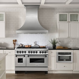 ZLINE 5-Piece Appliance Package - 48-Inch Legacy Autograph Dual Fuel Range, Wall Mount Range Hood, 36-Inch French Door Refrigerator, Dishwasher, and 30-Inch Microwave Drawer in Stainless Steel with Matte Black Accents