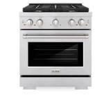 ZLINE 5-Piece Appliance Package - 30-Inch Paramount Gas Range, Wall Mount Range Hood, 36-Inch French Door Refrigerator, Dishwasher, and 24-Inch Microwave Drawer in Stainless Steel