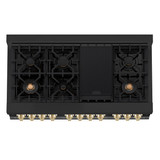 ZLINE 3-Piece Appliance Package - 48-Inch Legacy Dual Fuel Range, 36-Inch French Door Refrigerator, Dishwasher, in Black Stainless Steel with Gold Accents