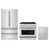 ZLINE 3-Piece Appliance Package - 36-Inch Paramount Dual Fuel Range, 36-Inch French Door Refrigerator, Dishwasher, in Stainless Steel