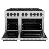 ZLINE 5-Piece Appliance Package - 48-Inch Autograph Edition Gas Range, Wall Mount Range Hood, 36-Inch French Door Refrigerator with Water Dispenser, Dishwasher, and 30-Inch Microwave Drawer in Stainless Steel Matte Black Accents