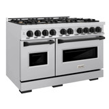 ZLINE 5-Piece Appliance Package - 48-Inch Autograph Edition Dual Fuel Range, Wall Mount Range Hood, 36-Inch French Door Refrigerator, Dishwasher, and 30-Inch Microwave Drawer in Stainless Steel Matte Black Accents