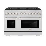 ZLINE 5-Piece Appliance Package - 48-Inch Paramount Dual Fuel Range, Wall Mount Range Hood, 36-Inch French Door Refrigerator, Dishwasher, and 24-Inch Microwave Drawer in Stainless Steel