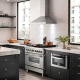 ZLINE 5-Piece Appliance Package - 30-Inch Paramount Gas Range, Wall Mount Range Hood, 36-Inch French Door Refrigerator with Water Dispenser, Dishwasher, and 24-Inch Microwave Drawer in Stainless Steel