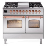 ILVE 40" Nostalgie II Series Freestanding Double Oven Dual Fuel Range with 6 Sealed Burners and Griddle - UPD40FNMP