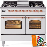 ILVE 40" Nostalgie II Series Freestanding Double Oven Dual Fuel Range with 6 Sealed Burners and Griddle - UPD40FNMP
